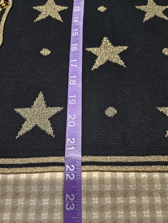 First Issue Chic Celestial Star Black Metallic Gold Button Front Knit Cardigan - Picture 10 of 11